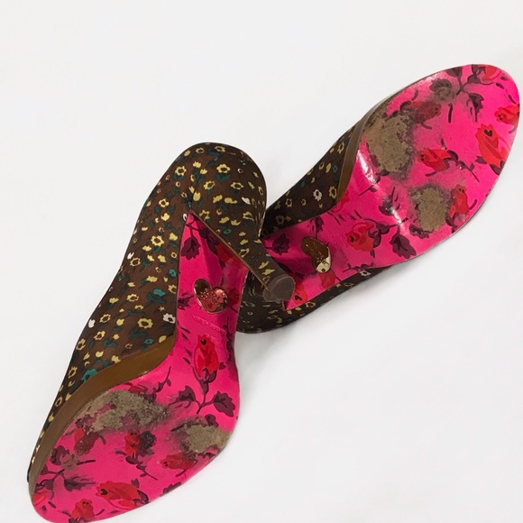 Betsey Johnson Rosy Floral Peep Toe Heels TPIB - Picture 5 of 7